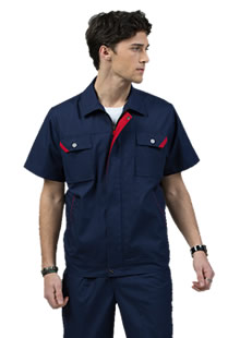 藏藍棗紅領夏季工作服工衣